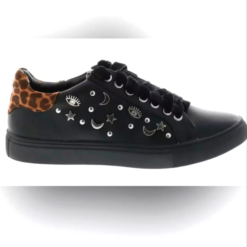 NIB SBICCA ASTROLOGY BLACK & LEOPARD CLARK SNEAKER EVIL EYE 10